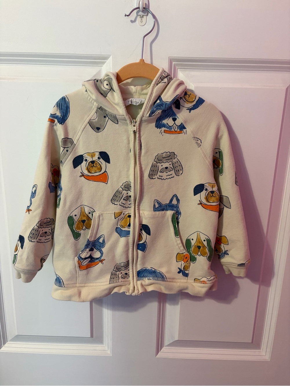 Angel Dear Cream Fleece Hoodie with Colorful Dog Print